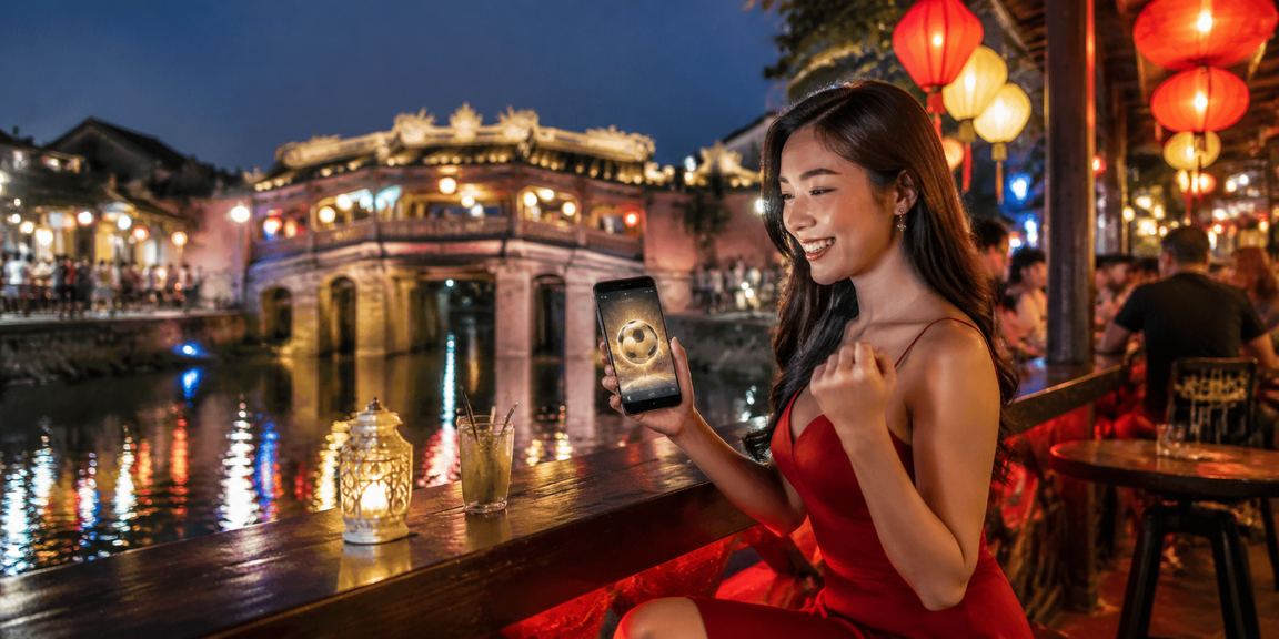 Người hâm mộ bóng đá tại chợ đêm Hội An xem trận đấu và theo dõi cá cược thể thao trực tuyến